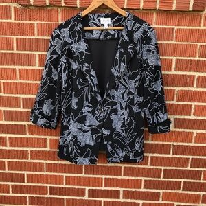 Susan Graver womens black floral blazer liquid knit size large pockets